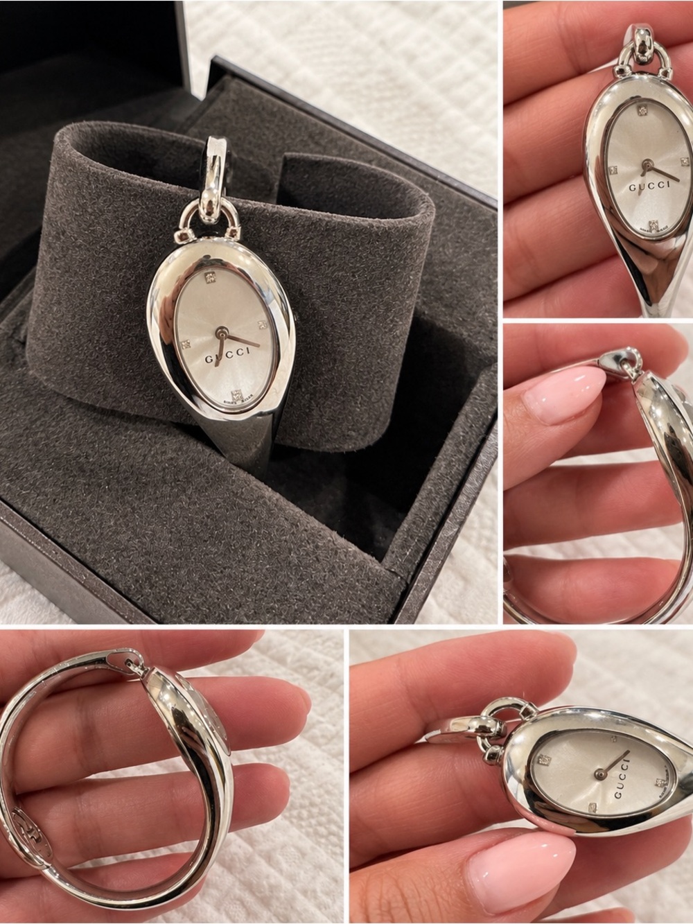 Gucci Silver Women's Bangle Watch Pendant